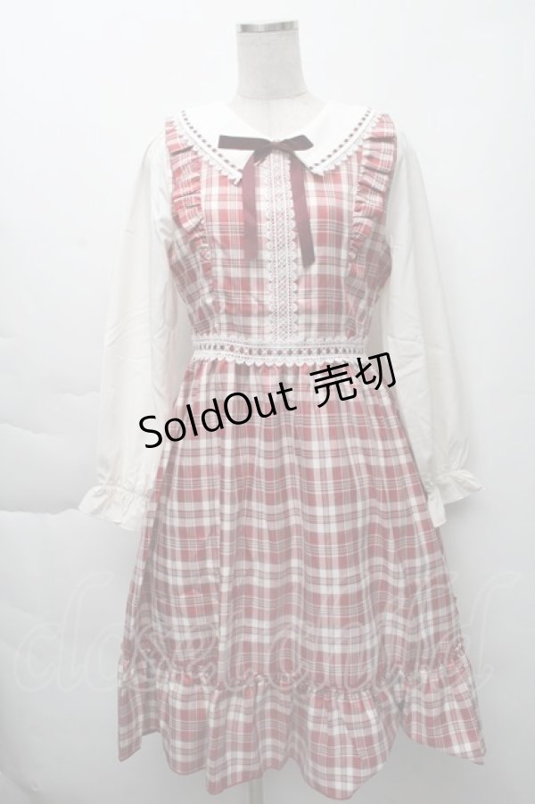 画像1: axes femme POETIQUE / チェックフリル襟付ワンピース  赤 S-25-11-28-054-AX-OP-AS-ZS (1)