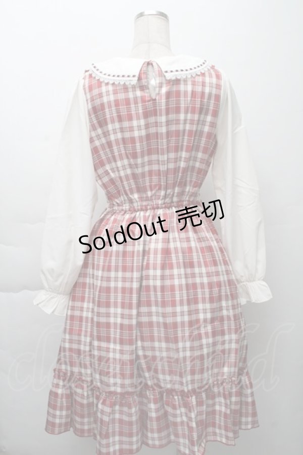 画像2: axes femme POETIQUE / チェックフリル襟付ワンピース  赤 S-25-11-28-054-AX-OP-AS-ZS (2)