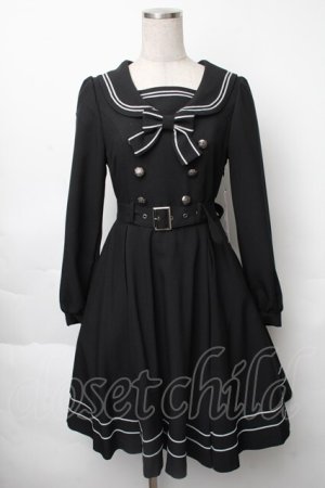 画像: metamorphose / 長袖セーラーリボンワンピース(無地)  黒ｘ白 S-25-11-28-061-ME-OP-AS-ZS