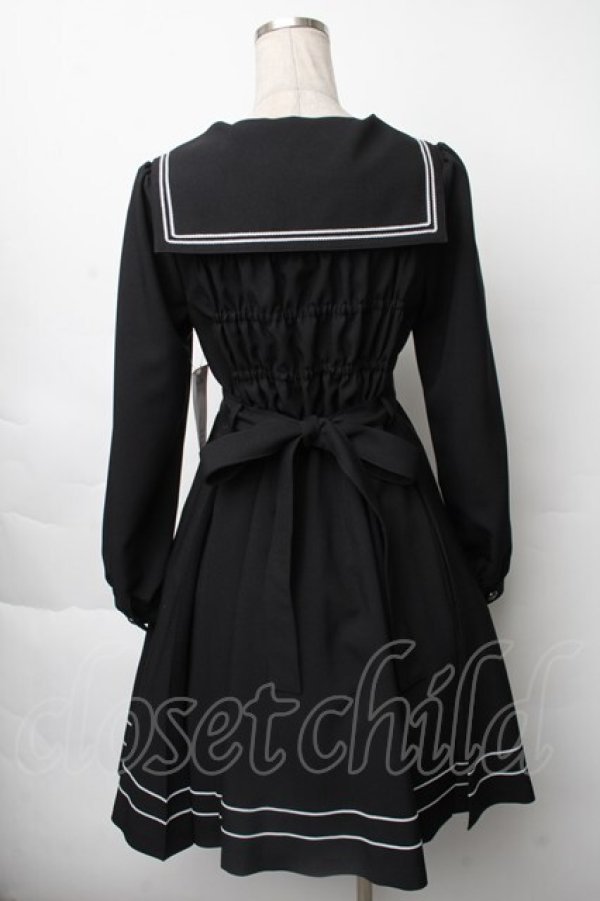 画像2: metamorphose / 長袖セーラーリボンワンピース(無地)  黒ｘ白 S-25-11-28-061-ME-OP-AS-ZS (2)