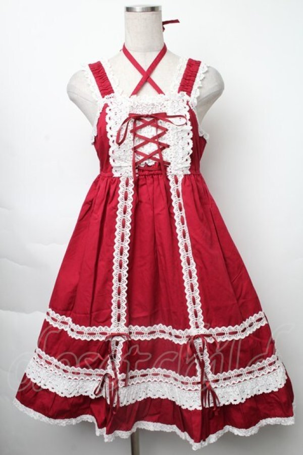 画像1: BABY,THE STARS SHINE BRIGHT / ベビードールジャンパースカート＆プリンセスドロップヘッドドレスセット  エンジ S-25-11-28-064-BA-OP-AS-ZS (1)