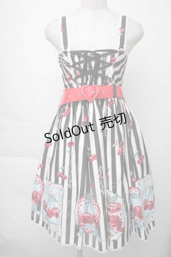 画像1: Angelic Pretty / Cherry Stampジャンパースカート  黒ｘ白 S-25-11-28-1052-AP-OP-AS-ZS (1)