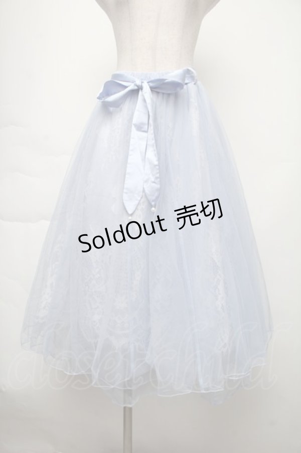 画像1: axes femme POETIQUE / リボン付レース×チュールスカート  サックス S-25-11-28-1060-AX-SK-AS-ZS (1)