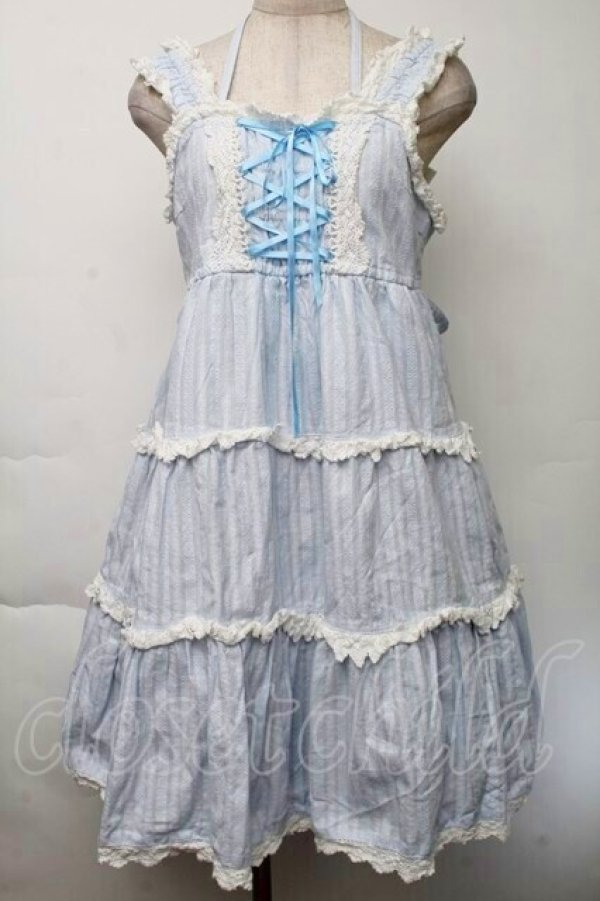 画像1: BABY,THE STARS SHINE BRIGHT / からみ3段ティアードジャンパースカート  サックス S-25-11-28-1037-BA-OP-AS-ZS (1)