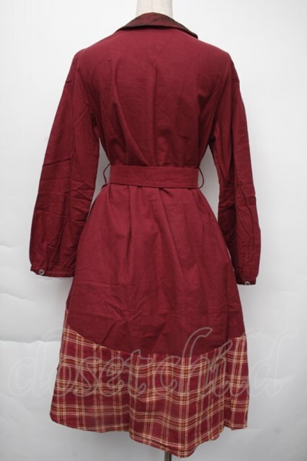 画像2: axes femme / チェックバイカラーシャツワンピース  ワイン S-25-11-30-035-AX-OP-HR-ZS (2)