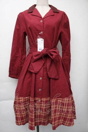 画像: axes femme / チェックシャツワンピース  ワイン S-25-11-30-036-AX-OP-HR-ZS