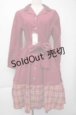 画像: axes femme / チェックシャツワンピース  ワイン S-25-11-30-036-AX-OP-HR-ZS