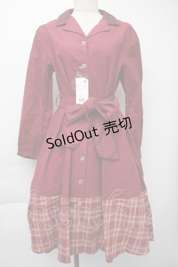 画像1: axes femme / チェックシャツワンピース  ワイン S-25-11-30-036-AX-OP-HR-ZS (1)