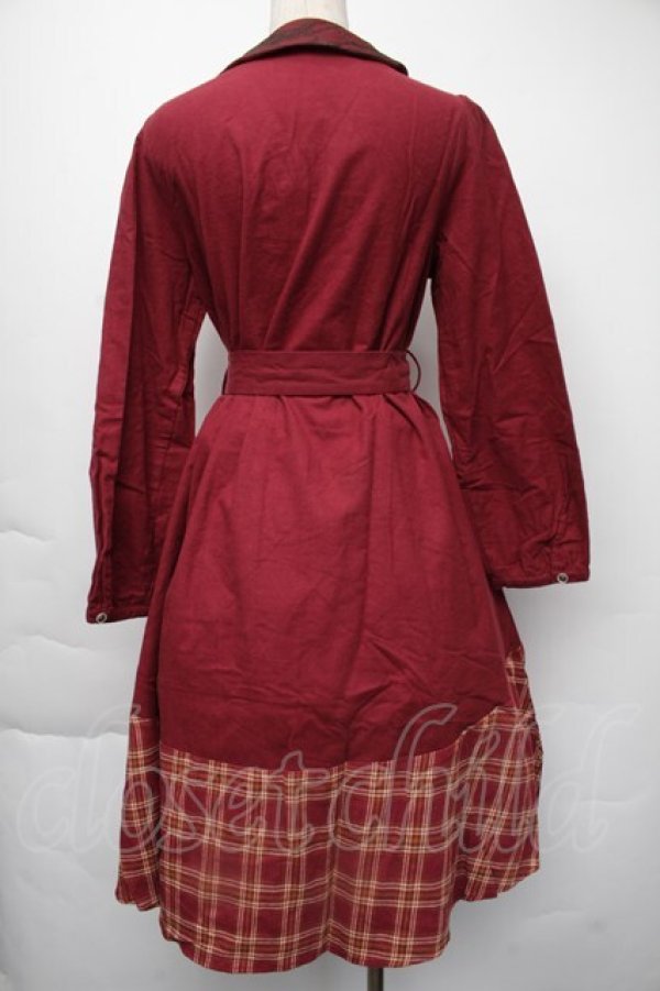 画像2: axes femme / チェックシャツワンピース  ワイン S-25-11-30-036-AX-OP-HR-ZS (2)