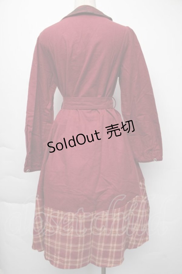 画像2: axes femme / チェックシャツワンピース  ワイン S-25-11-30-036-AX-OP-HR-ZS (2)