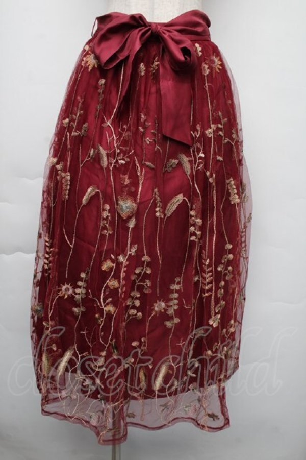 画像1: axes femme / ボタニカル刺繍スカート  ワイン S-25-11-30-049-AX-SK-AS-ZS (1)