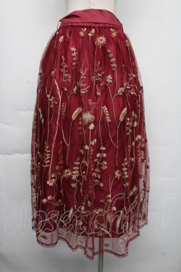 画像2: axes femme / ボタニカル刺繍スカート  ワイン S-25-11-30-049-AX-SK-AS-ZS (2)