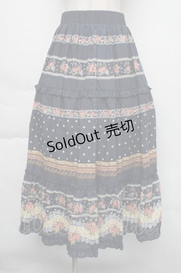 画像1: axes femme / ベルト付きボーダーフラワースカート  紺 S-25-11-30-052-AX-SK-HR-ZS (1)