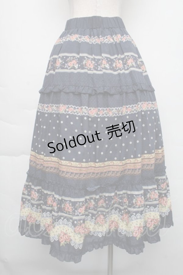 画像2: axes femme / ベルト付きボーダーフラワースカート  紺 S-25-11-30-052-AX-SK-HR-ZS (2)