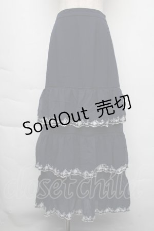 画像: axes femme Nostalgic / 刺繍ティアードスカート  紺 S-25-11-30-053-LO-SK-HR-ZS