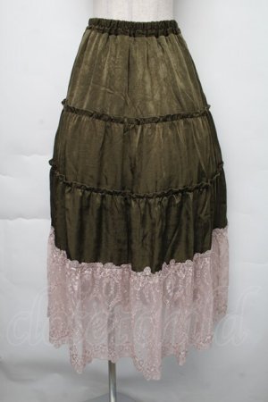 画像: axes femme / 裾レースティアードスカート  カーキ S-25-11-30-056-AX-OP-HR-ZS