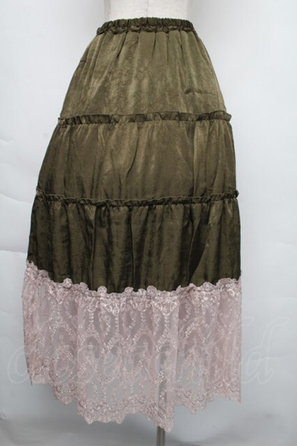 画像2: axes femme / 裾レースティアードスカート  カーキ S-25-11-30-056-AX-OP-HR-ZS (2)