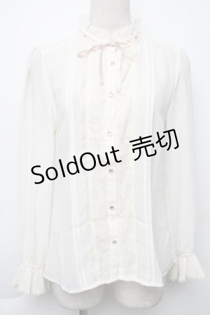 画像: axes femme / 袖プリーツスタンドフリルブラウス  オフ S-25-11-30-008-AX-BL-AS-ZS