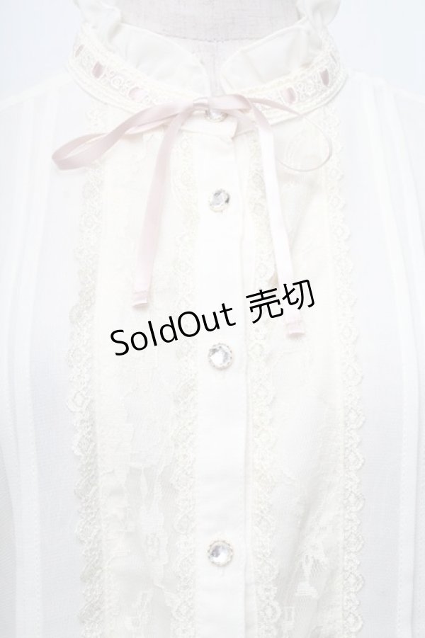 画像3: axes femme / 袖プリーツスタンドフリルブラウス  オフ S-25-11-30-008-AX-BL-AS-ZS (3)