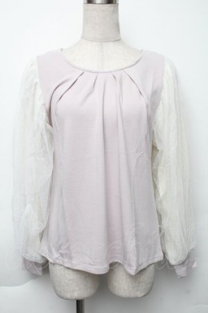 画像: axes femme / ネックレス付袖チュールプルオーバー  ラベンダー S-25-11-30-012-AX-TO-HR-ZS