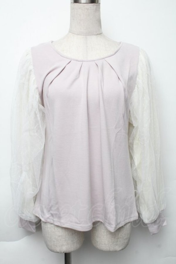 画像1: axes femme / ネックレス付袖チュールプルオーバー  ラベンダー S-25-11-30-012-AX-TO-HR-ZS (1)