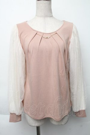 画像: axes femme / ネックレス付袖チュールプルオーバー  アワピンク S-25-11-30-013-AX-TO-HR-ZS