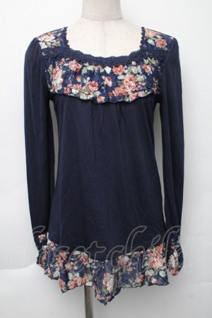 画像: axes femme / レースデザイントップス  紺 S-25-11-30-017-AX-TO-AS-ZS