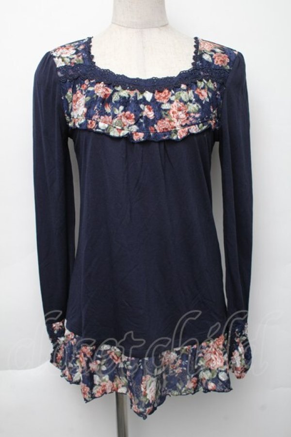 画像1: axes femme / レースデザイントップス  紺 S-25-11-30-017-AX-TO-AS-ZS (1)