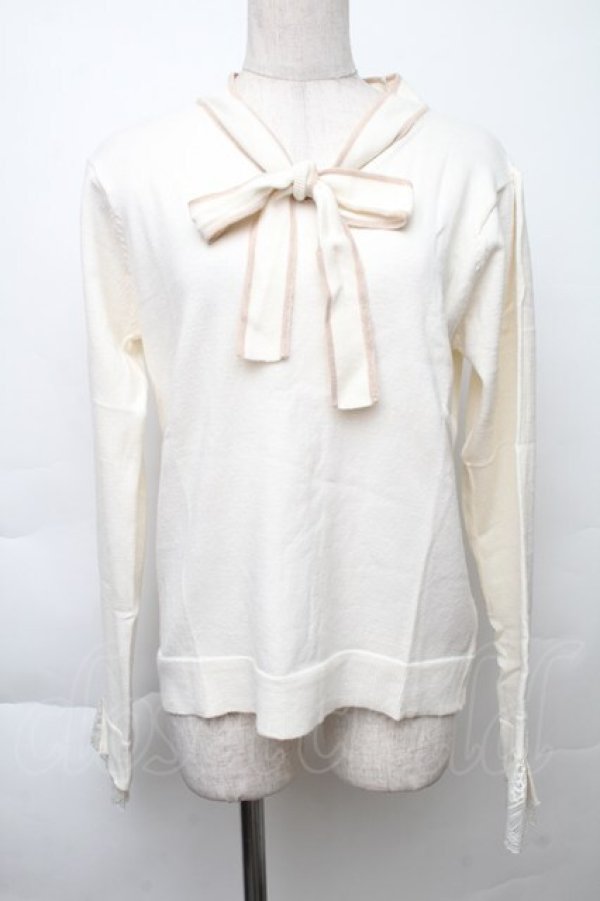 画像1: axes femme / 配色ボータイハイゲージニット  オフ S-25-11-30-003-AX-TO-HR-ZS (1)