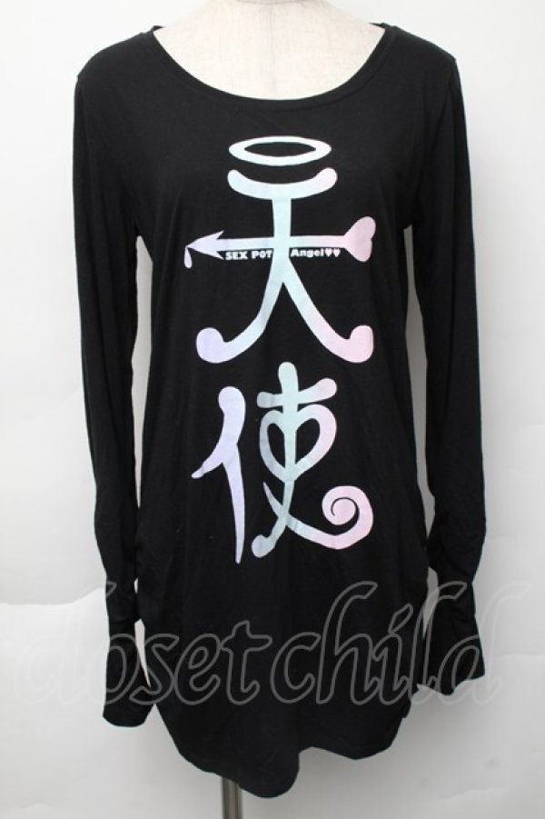 画像1: SEX POT ReVeNGe / 天使プリントカットソー S 黒 S-25-11-30-021-SP-TS-HR-ZS (1)