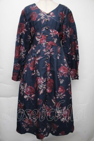 画像: axes femme / 大花ガウンワンピース  紺 S-25-11-30-033-AX-OP-AS-ZS