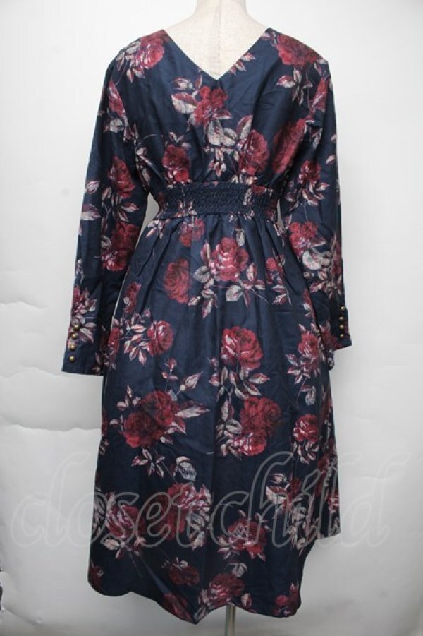 画像2: axes femme / 大花ガウンワンピース  紺 S-25-11-30-033-AX-OP-AS-ZS (2)