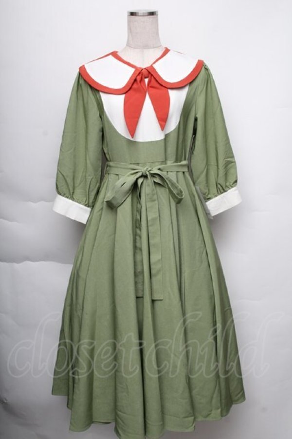 画像1: Favorite / ハサミ風リボンのお裁縫デザインワンピース  グリーン S-25-12-01-033-LO-OP-HR-ZT048 (1)