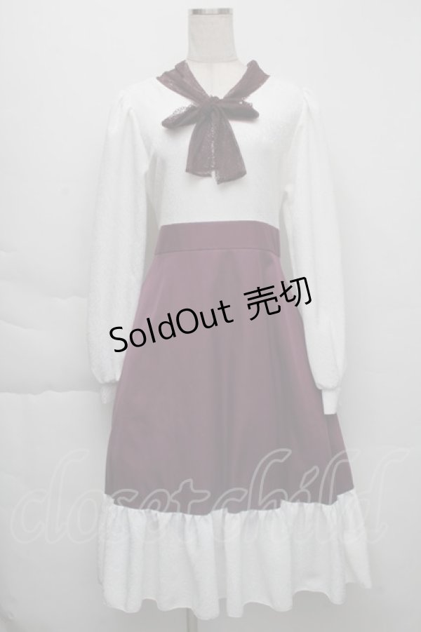 画像1: 【SALE】HirokoTokumine / レースカラーワンピース  ワインｘ白 S-25-12-01-040-LO-OP-AS-ZT516 (1)