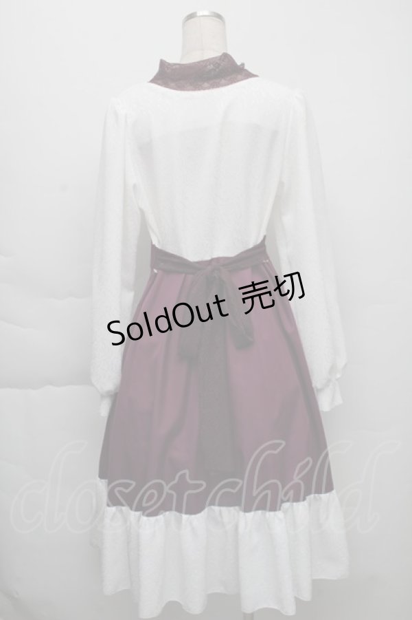 画像2: 【SALE】HirokoTokumine / レースカラーワンピース  ワインｘ白 S-25-12-01-040-LO-OP-AS-ZT516 (2)