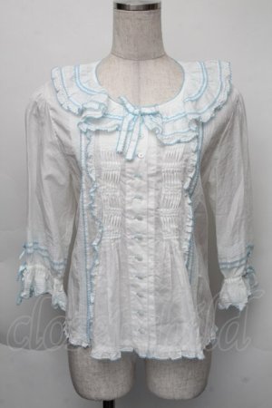 画像: PINK HOUSE / ローンフリルブラウス  サックスＸ白 S-25-12-01-006-LO-BL-SA-ZS