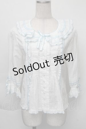 画像: PINK HOUSE / ローンフリルブラウス  サックスＸ白 S-25-12-01-006-LO-BL-SA-ZS