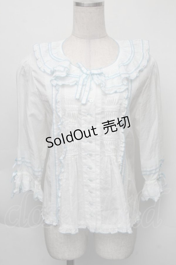 画像1: PINK HOUSE / ローンフリルブラウス  サックスＸ白 S-25-12-01-006-LO-BL-SA-ZS (1)