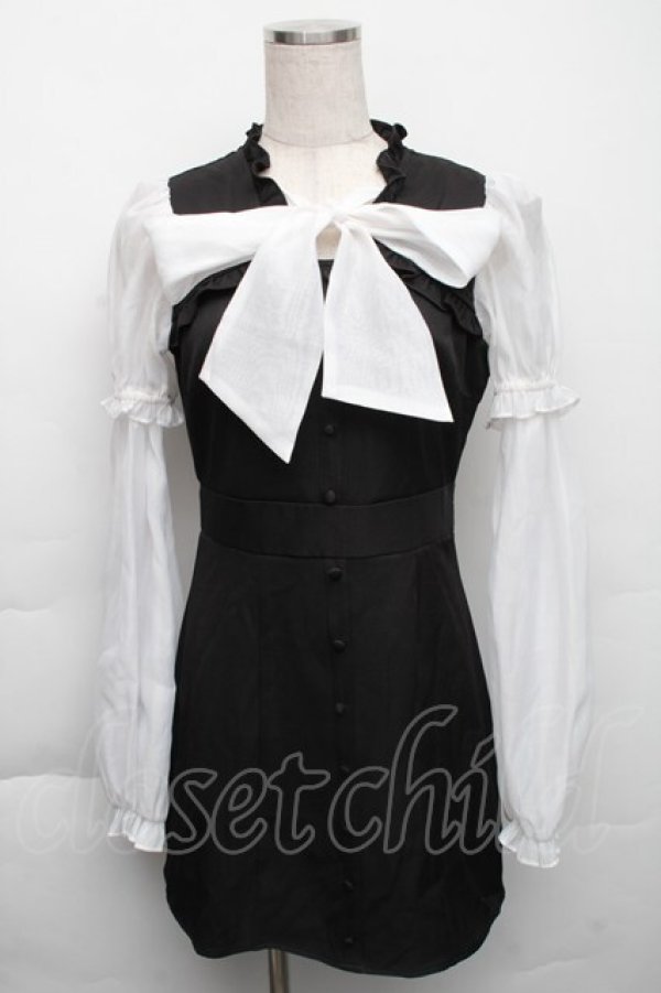 画像1: Bubbles / チュール袖ワンピース  黒ｘ白 S-25-12-01-050-CA-OP-AS-ZT136 (1)