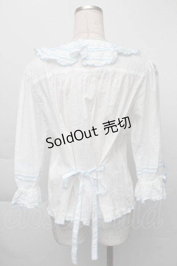 画像2: PINK HOUSE / ローンフリルブラウス  サックスＸ白 S-25-12-01-006-LO-BL-SA-ZS (2)