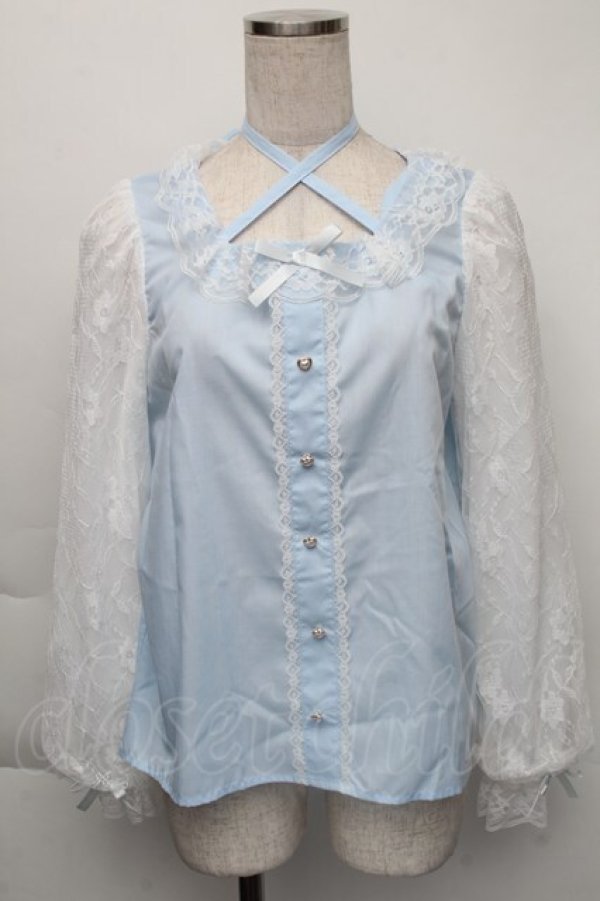 画像1: Lovely Tency / alsチョーカーレースブラウス M サックス S-25-12-01-007-LO-BL-AS-ZT143 (1)