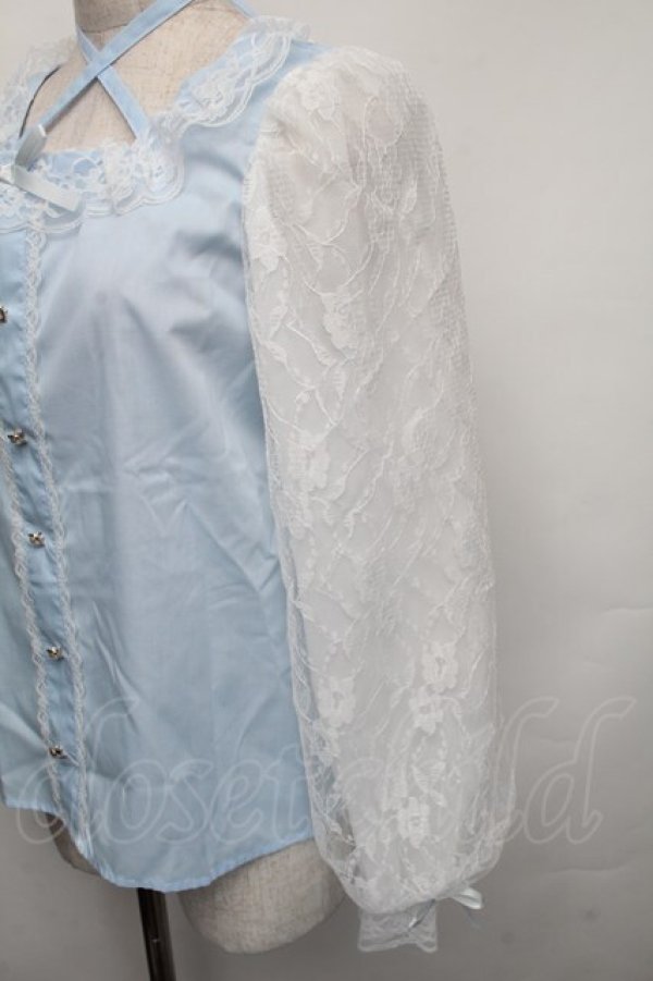 画像4: Lovely Tency / alsチョーカーレースブラウス M サックス S-25-12-01-007-LO-BL-AS-ZT143 (4)