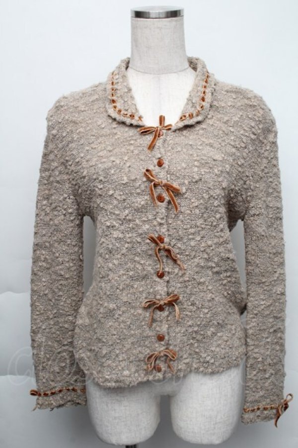 画像1: INGEBORG / ベルベットリボン襟付きカーディガン M グレー S-25-12-01-018-LO-TO-SA-ZT037 (1)