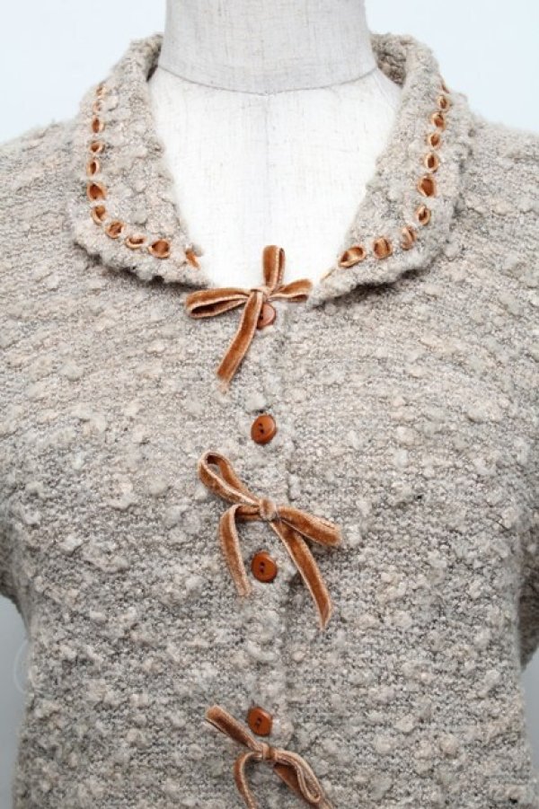 画像3: INGEBORG / ベルベットリボン襟付きカーディガン M グレー S-25-12-01-018-LO-TO-SA-ZT037 (3)