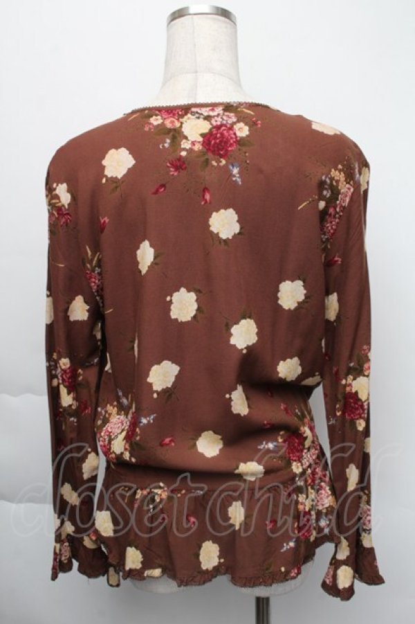 画像2: KETTY / カーネーション風プリントブラウス  ブラウンＸ白 S-25-12-01-019-EL-BL-SA-ZT167 (2)