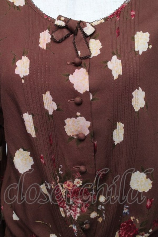 画像3: KETTY / カーネーション風プリントブラウス  ブラウンＸ白 S-25-12-01-019-EL-BL-SA-ZT167 (3)