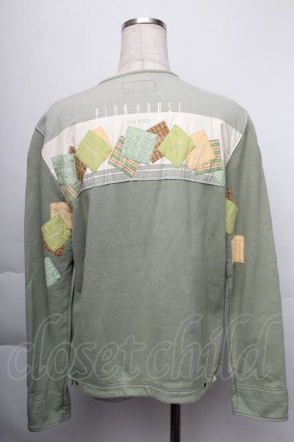 画像2: PINK HOUSE / 後ろパッチワークカットカーディガン  グリーン S-25-12-01-020-LO-TO-SA-ZT040 (2)