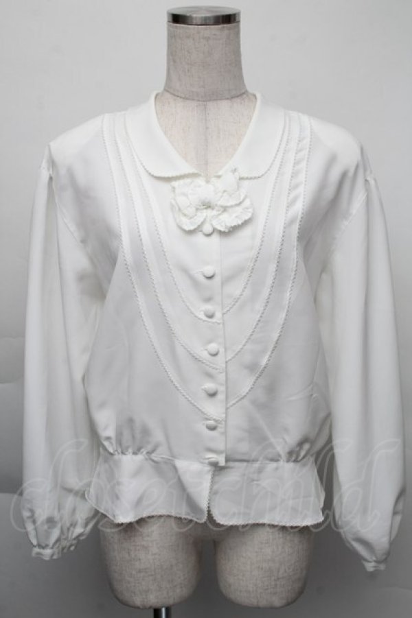 画像1: KANEKO ISAO / リボンラウンドブラウス  白 S-25-12-01-003-EL-BL-SA-ZT136 (1)