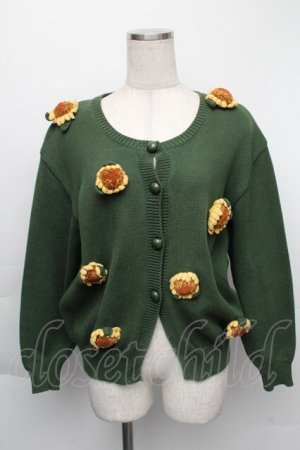 画像: PINK HOUSE / ひまわりモチーフニットカーディガン  グリーンＸイエロー S-25-12-01-022-LO-TO-SA-ZT167