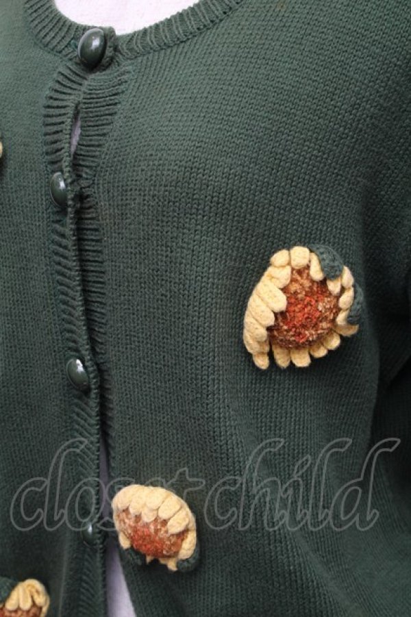 画像3: PINK HOUSE / ひまわりモチーフニットカーディガン  グリーンＸイエロー S-25-12-01-022-LO-TO-SA-ZT167 (3)